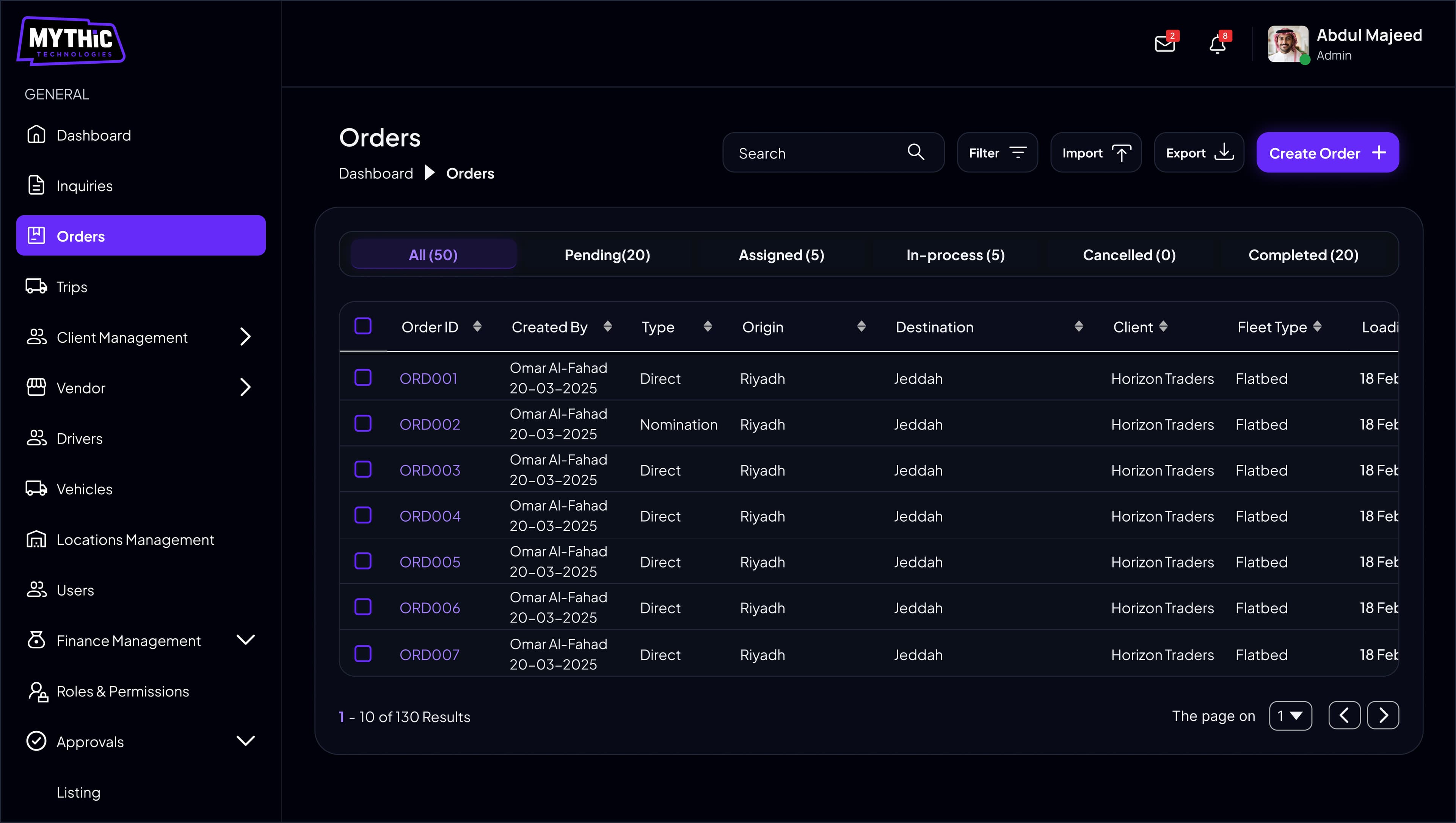 EXPRESS Operations: order management, planning and dispatch